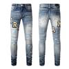 Jeans Skinny Stretch in Denim Strappato High Street da Uomo con Toppa Ricamata Stile Vintage