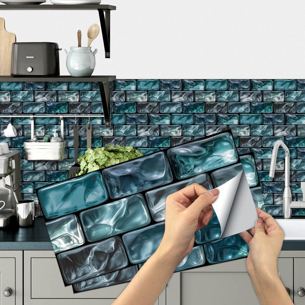KUUJOJO 3D Vintage Faux Wall Tile Self-Adhesive Decal for Kitchen, Living Room and Bathroom Wall Decor, 11.8 in. X 5.91 in.