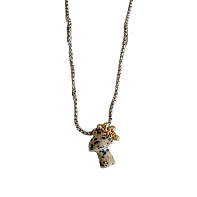 Elegant Spotted Tigers Eye Stone Necklace Elegant Mushroom Pendant Neck Chain Jewelry Perfect for Individualistic Style