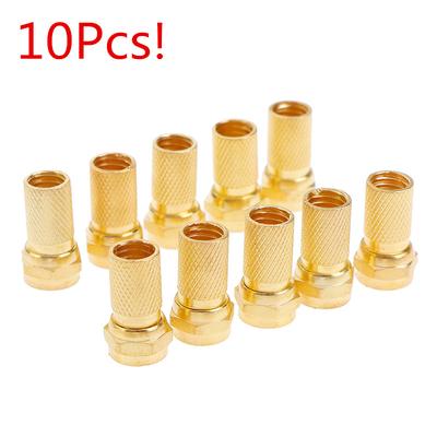10 Pcs Twist On RG6 F Type Coaxial Cable Connector Plugs Brass Materials Singnal Line Connector Copper Galvanized 2 Colors