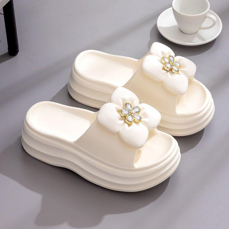 2025 modish floral diamond EVA sandals for women summer outdoor beach bathroom slippers anti-slip thickened platform home shoes