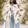 Women Plus Size Baseball Collar Printed Long Sleeve Button Front Varsity Jacket White With Pockets