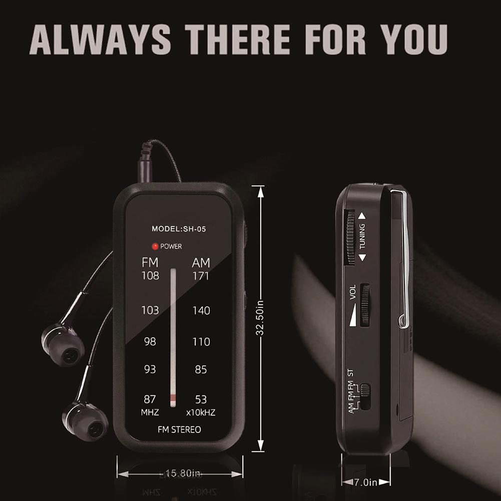 Pocket Radio Includes Headphones Mini AM FM Stereo Radio with Back Clip Portable Battery Operated Radio for Walk Jogging Camping