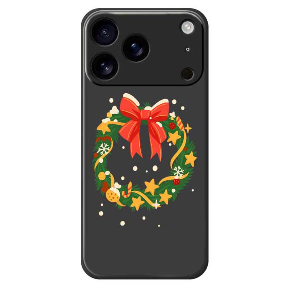 

For iPhone 17 Pro Max Case Bow Wreath Pattern Printing Straight Edge TPU Phone Back Cover Black