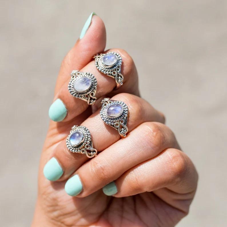 Moonstone Gemstone Ring, Solid 925 Sterling Silver Ring, Bohemian Ring, Statement Ring, Birthstone Ring, Anniversary Ring, Stacking Ring