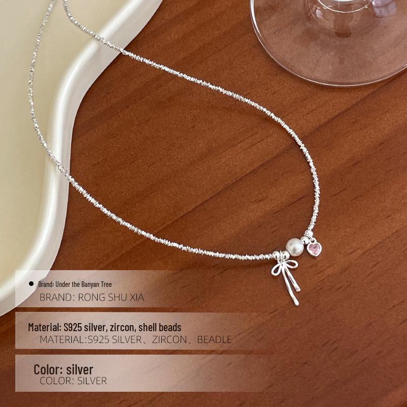 Colier cu fundă de balet din argint Banyan Tree S925 cu diamant roz și perlă