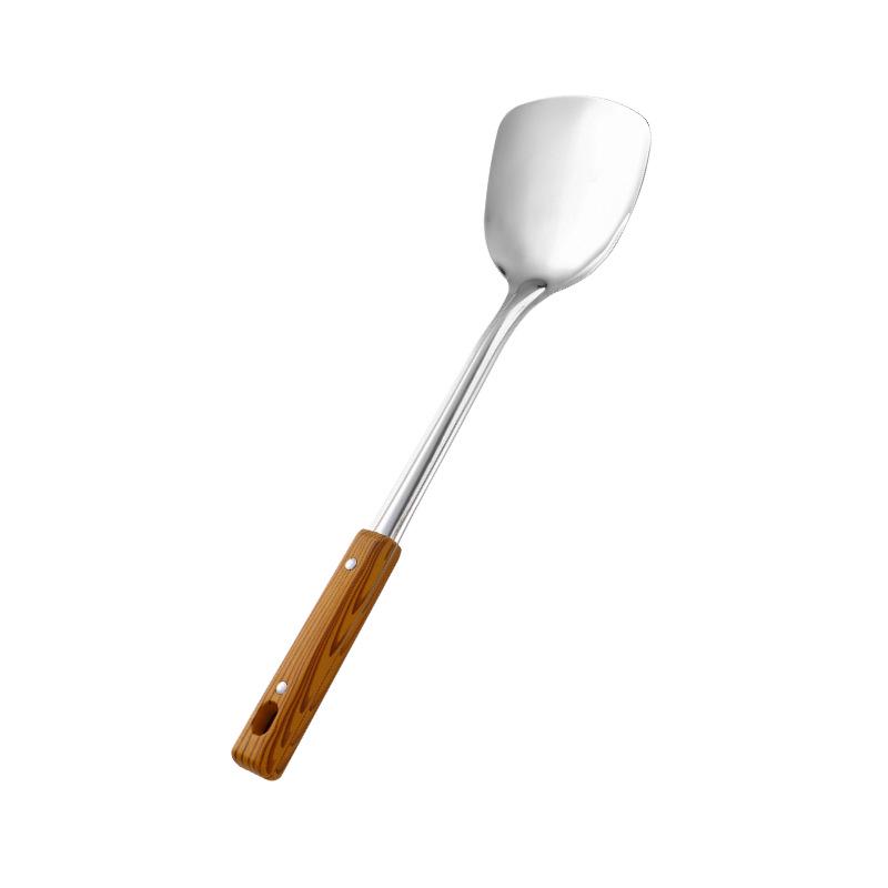 Stainless Steel Cookware Set with Heat-Resistant Wood Grain Handles, Spatula, Slotted Spoon, and Ladle - Durable Kitchen Utensils