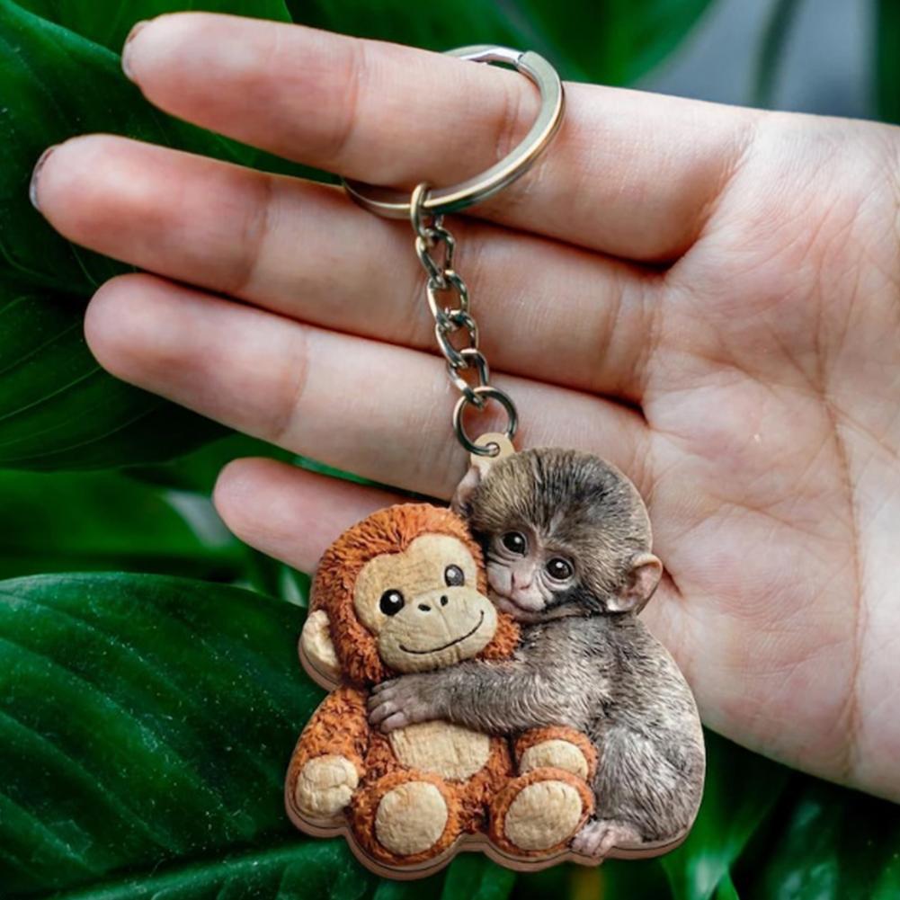 1/2 Packs Punch Monkey Keychain Acrylic Cute Baby Monkey Key Ring Team Punch Plush Keychain Hanging for Backpack, Purse, Car Key