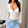 Women Y2k Sexy Wind Slim Hollow Long Sleeve Tie Lace Shirt Top