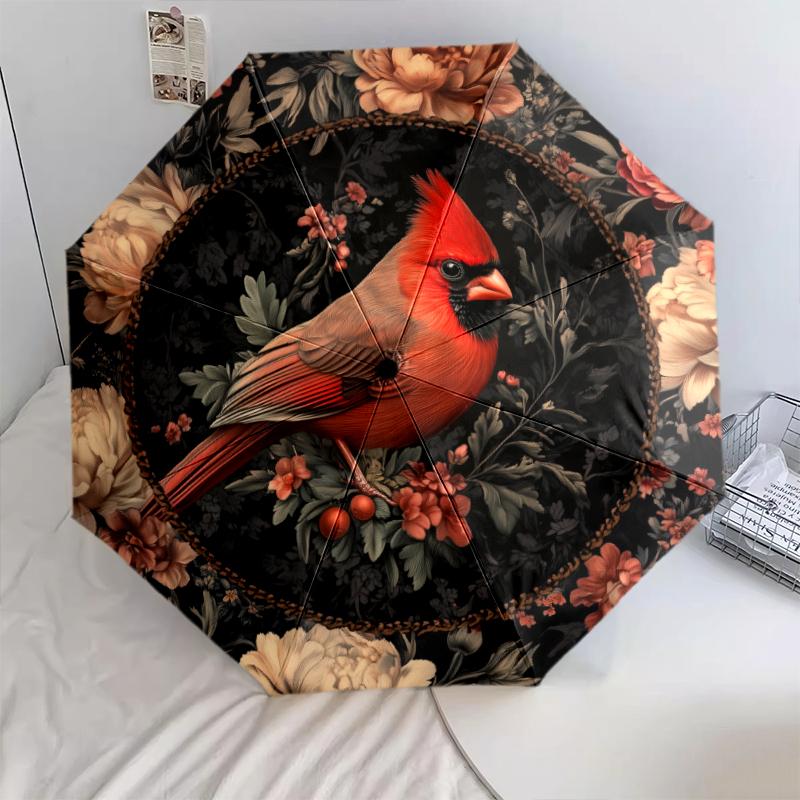Cardinal and Bee pattern, automatic folding umbrella, portable and foldable design, 8 ribs, a Christmas or birthday gift.