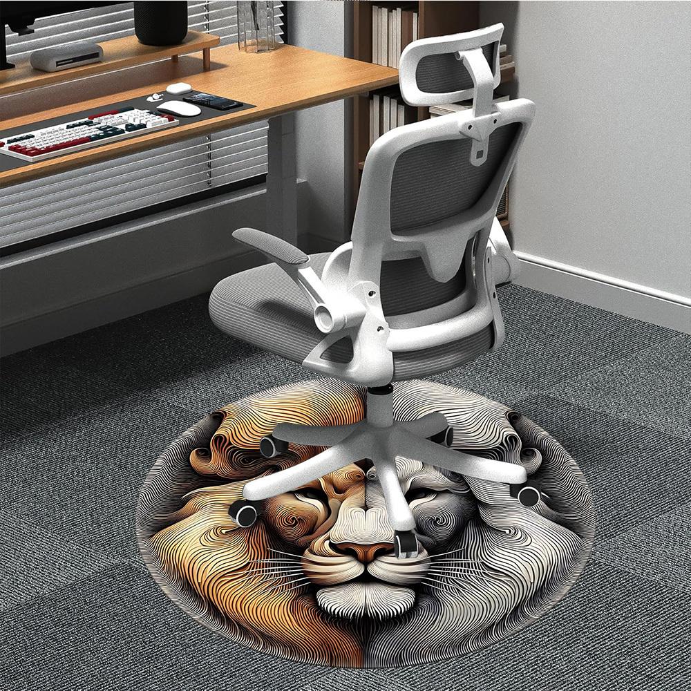 1 Stück Löwenkopf Kunst Stuhl Teppich für Büro, Runder Rutschfester Langlebiger Großer Büroteppich, Geeignet für Büro, Schöne Dekoration