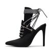 Fashion Fashion Blue Denim Cross Strap High Top Cool Boots European American Ankle Hollow Out Sexy Strap Pointed Party Sandals Size 43