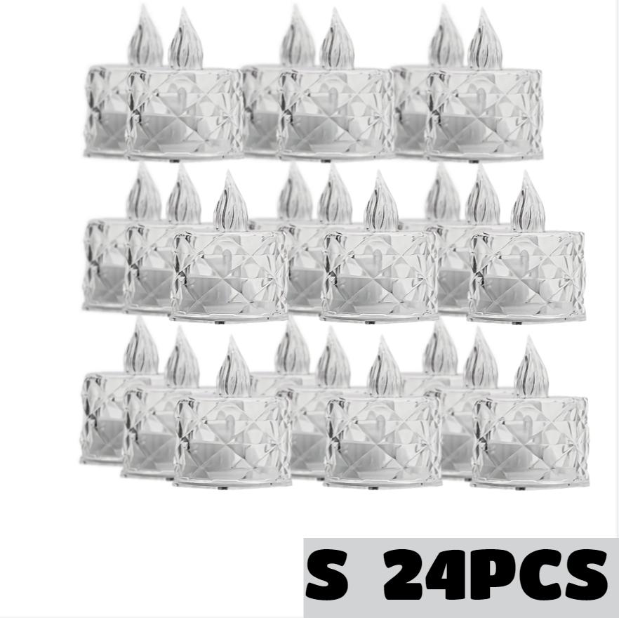 24PCS LED Flameless Candles Crystal Electronic Night Lamp for Date Party Valentine's Day Bedroom Wedding Christmas Decorations