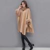Lady Winter Cape Coat Dolman Sleeves Thick Shawl Loose Stand Collar Solid Color Faux Fur Decor Warm Daily Wear Work Outdoor Poncho