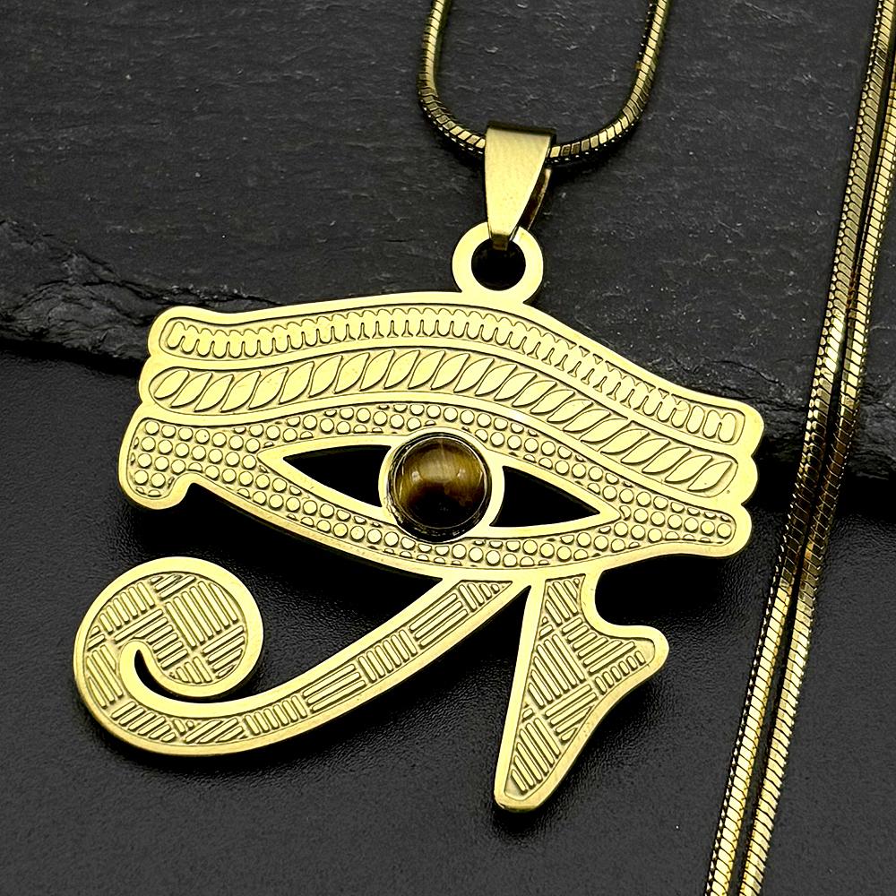 Stainless Steel Tiger Eye Stone Eye of Ra Horus Chain Necklaces for Women Men Symbol Egyptian Eyes Pendant Necklace Jewelry