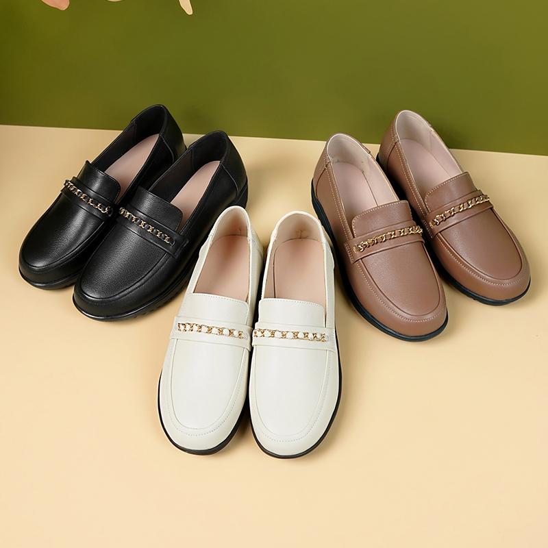 Fashion AIYUQI Mom Shoes Wedge Anti Slip 2025 New Spring Genuine Leather Ladies Shoes Slip-on Large Size Middle-aged Women's Shoes