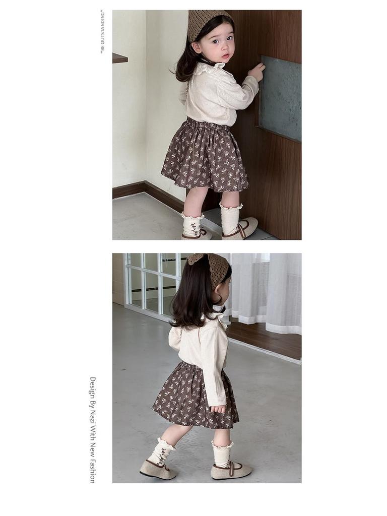 2025 Autumn Floral Doll Shirt & Skirt Set for Girls
