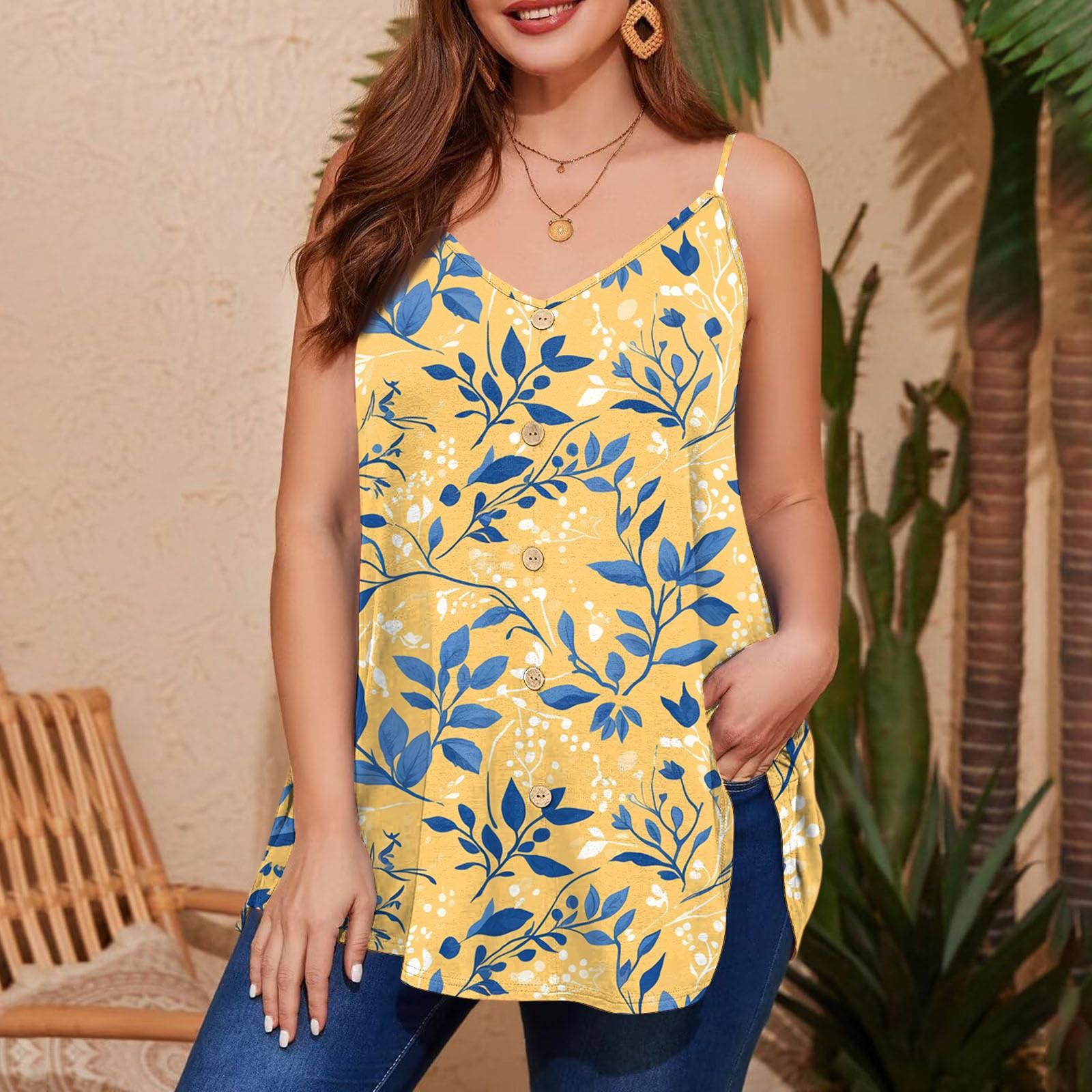 

Женский повседневный жилет больших размеров с регулируемыми бретелями, топ без рукавов с V-образным вырезом XL жёлтый