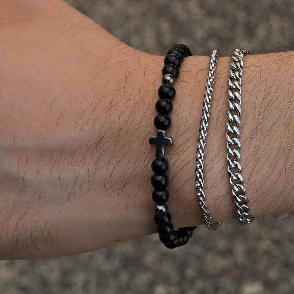 3pcs/set Men's Cross Bracelet,Waterproof Stainless Steel Cuban Chain Wristband,Gift for Husband Dad BBF Son