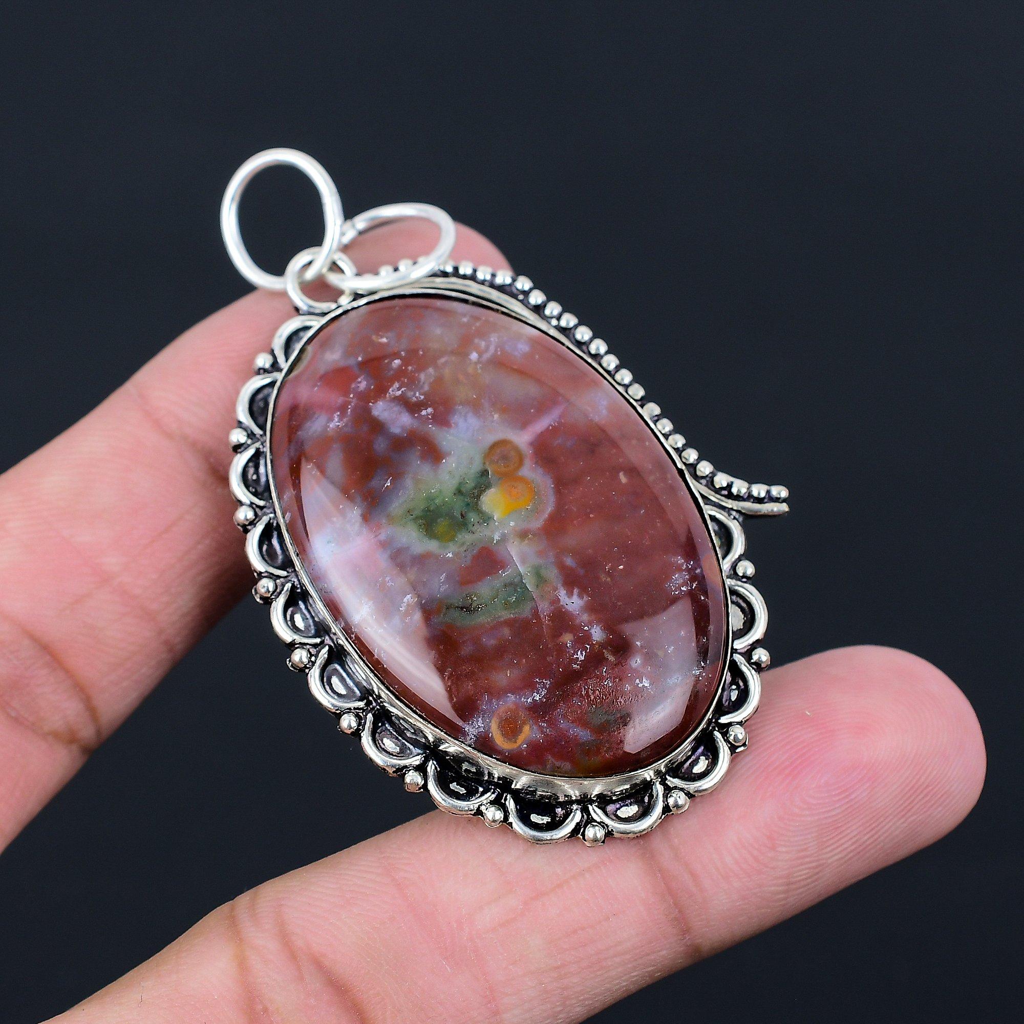 Daughters Day Sale Oval Bloodstone Stone 925 Silver Mother March Birth Pendant