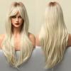 Long Wave Synthetic Wigs Ombre Black Blonde Wig with Side Bangs Heat Resistant Fiber Daily Party Hair Cosplay Wigs for Women