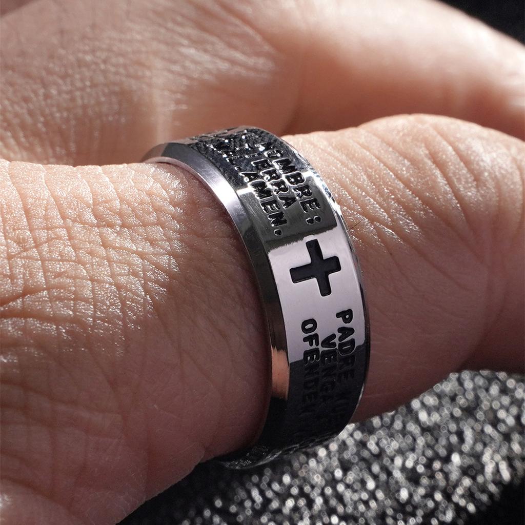 New Vintage 8mm Black Pattern Ring for Men and Women