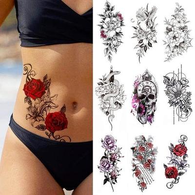 1pcs Tattoo Sticker Waterproof Temporary Tattoo Ladies Peony Daisy Deer Moon Flower Tattoo Black Skull Tattoo Body Art Leg Full Body Tattoo Sticker