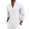 Nueva Colección de Lino de Otoño: Camisa Henley Casual para Hombre, de Corte Holgado y Transpirable, con Cuello en V