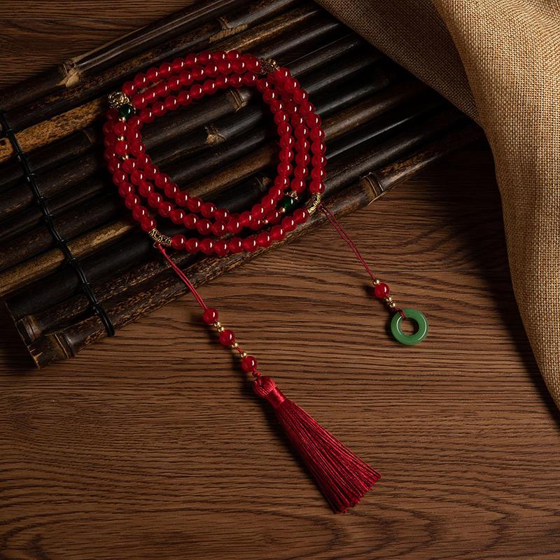Halskette mit langen grünen Perlen im chinesischen Stil, buddhistische Buddha-Meditation, grüne Kristallhalskette, lange Quasten-Choker, Schmuckgeschenke
