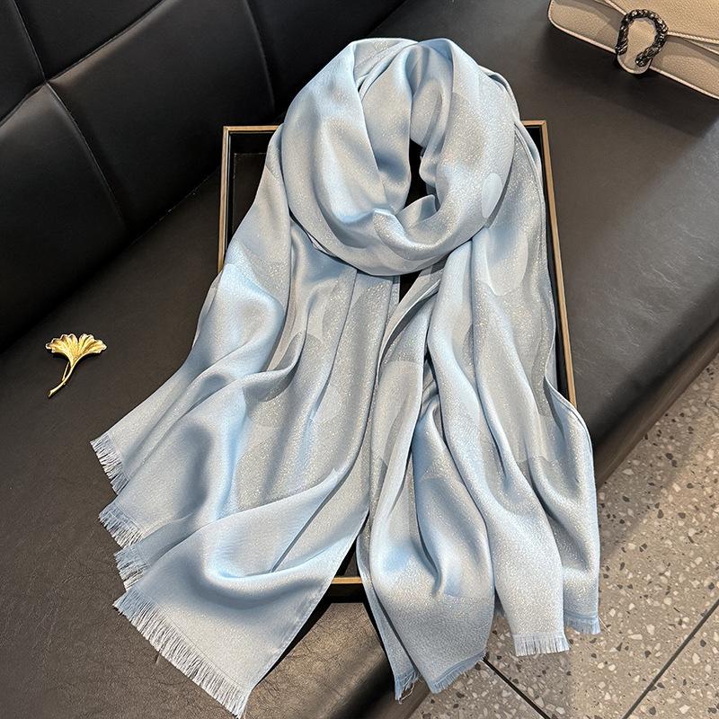 Scarf for Women New Style Elegant and Versatile Printed Long Scarf  Imitation Silk Scarf  Double-sided Gold Wire Sunscreen Shawl