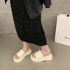 Thick Bottom Heightens Wrinkled Leather One-word Slippers Women's Summer 2025 New Outer Wear Soft Leather Soft Waxy Muffin Bottom Cool Slippers