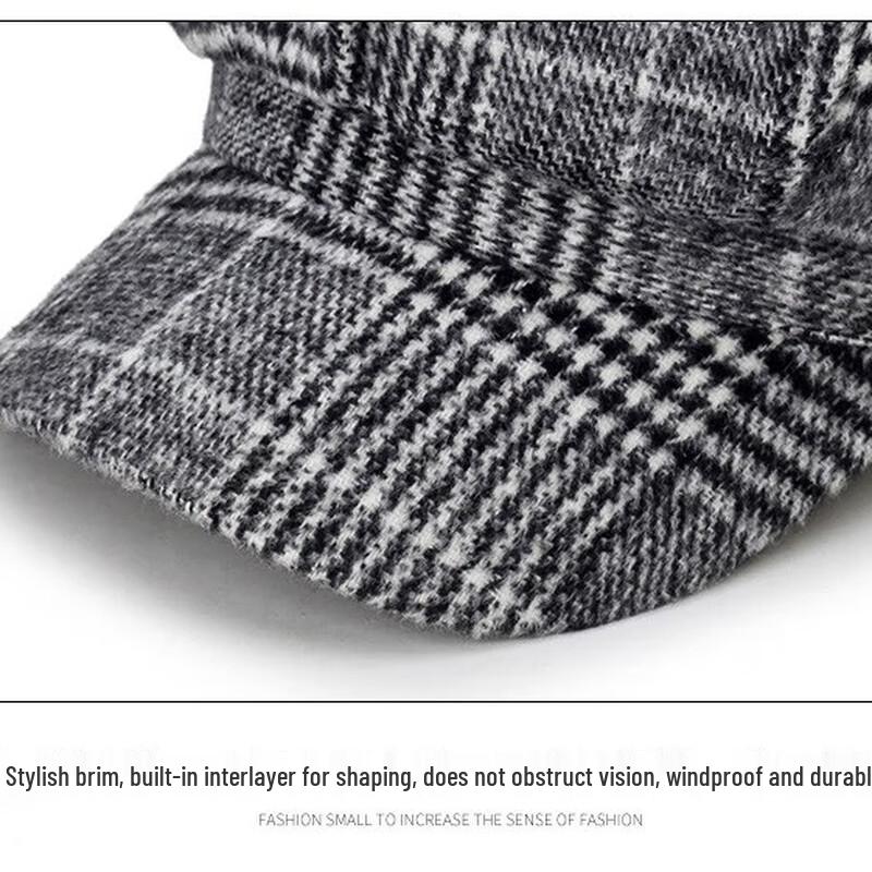 ZHENYUEQI Women's Plaid Wool Octagonal Newsboy Beret Hat