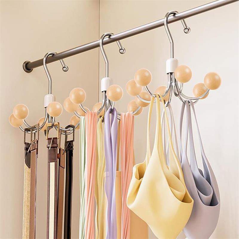 360° Rotatable Scarf Clothes Hangers Wooden Ball Wardrobe Hooks