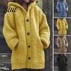 Vielseitiger Damen Pullover Jacke Mantel Mit Kapuze Kordelzug Langarm Einzelknöpfig Einfarbig Gestrickt Mittellang Oberbekleidung Locker Sitzend Cardigan