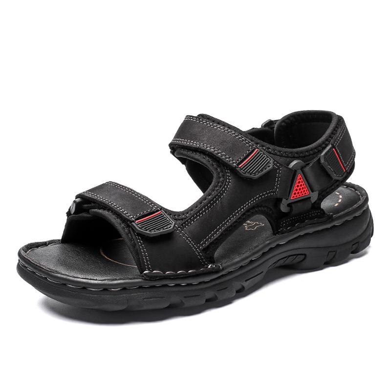 

Мужские сандалии из натуральной кожи, большие размеры 38-48, летняя обувь для мужчин, дышащие уличные спортивные сандалии для мужчин 38 чёрный