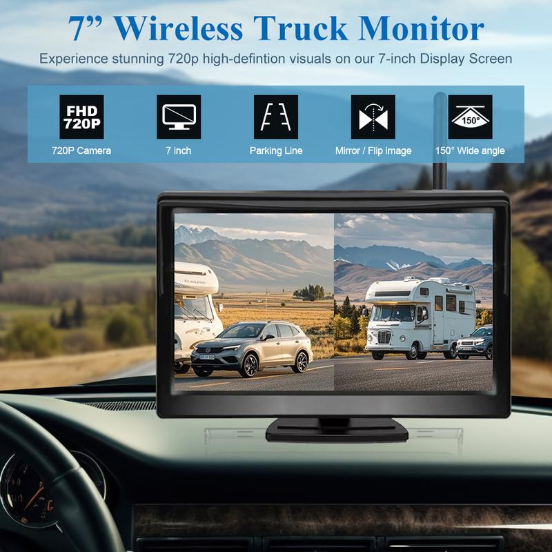 2CH Digital Wireless Monitor 5" Dual Screen with 18 IR Reversing Cameras 12-24V Wide Voltage 30-50m For Truck Caravan RV Trailer
