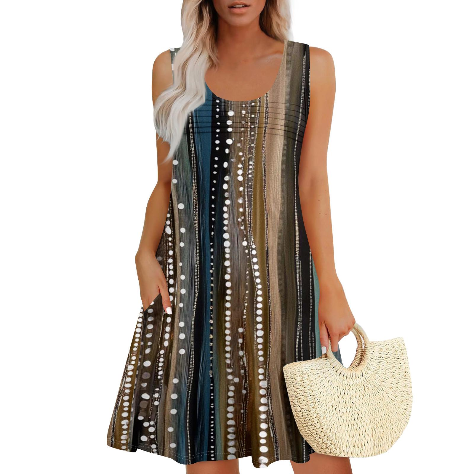 

Женские летние платья, свободные сарафаны без рукавов с U-образным вырезом и карманами M чёрный