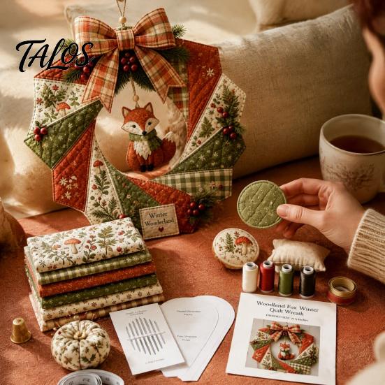 Rustikales Weihnachtsornament-Herstellungs-Stoffkranz DIY-Set, Patchwork Anfängerfreundliches Handgemachtes Feiertagshandwerk Winterbastelaktivität Dekoration Set für
