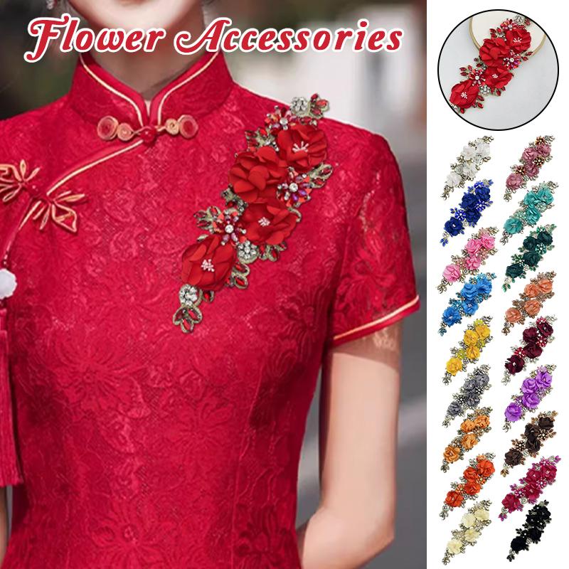 3D Flowers Rhinestone Beaded Handmade Applique for Clothes Sequins Patch Wedding Dress Sew on Handcraft Creativity Material