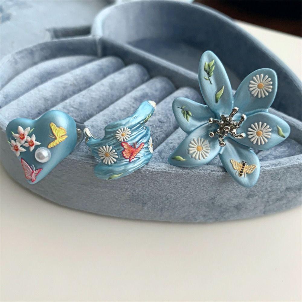 Open Ring Enamel Flower Ring Daisy Irregular Enamel Ring Personality Heart Ring  Gift