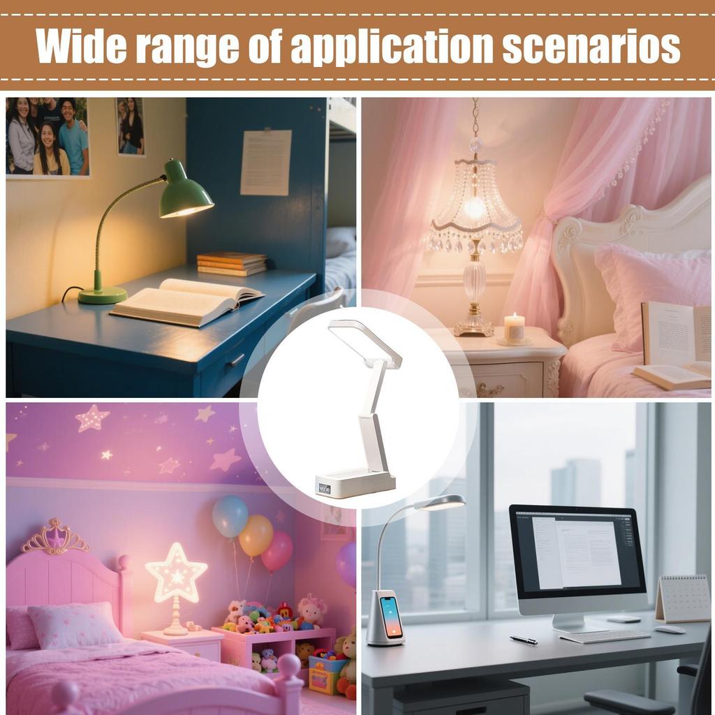 1pcs LED Desk Lamp Dimmable Foldable Table Lamp With Clear Digital Clock Eye Protection Night Light For Study Reading Lamp