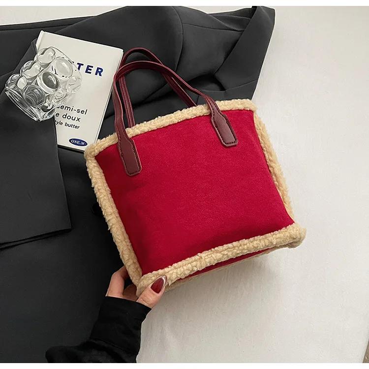 

Новая вместительная женская сумка-ведро из замши и меха ягненка