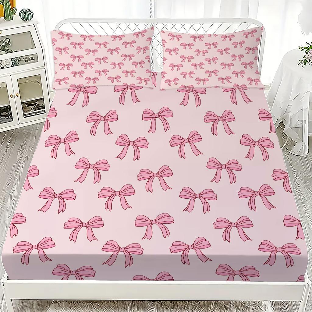 2/3pcs Bowknot Personalized Fitted Sheet Set Bowknot Personalized Bedding Set Comfortable Skin Friendly Cute Style 180x220cm