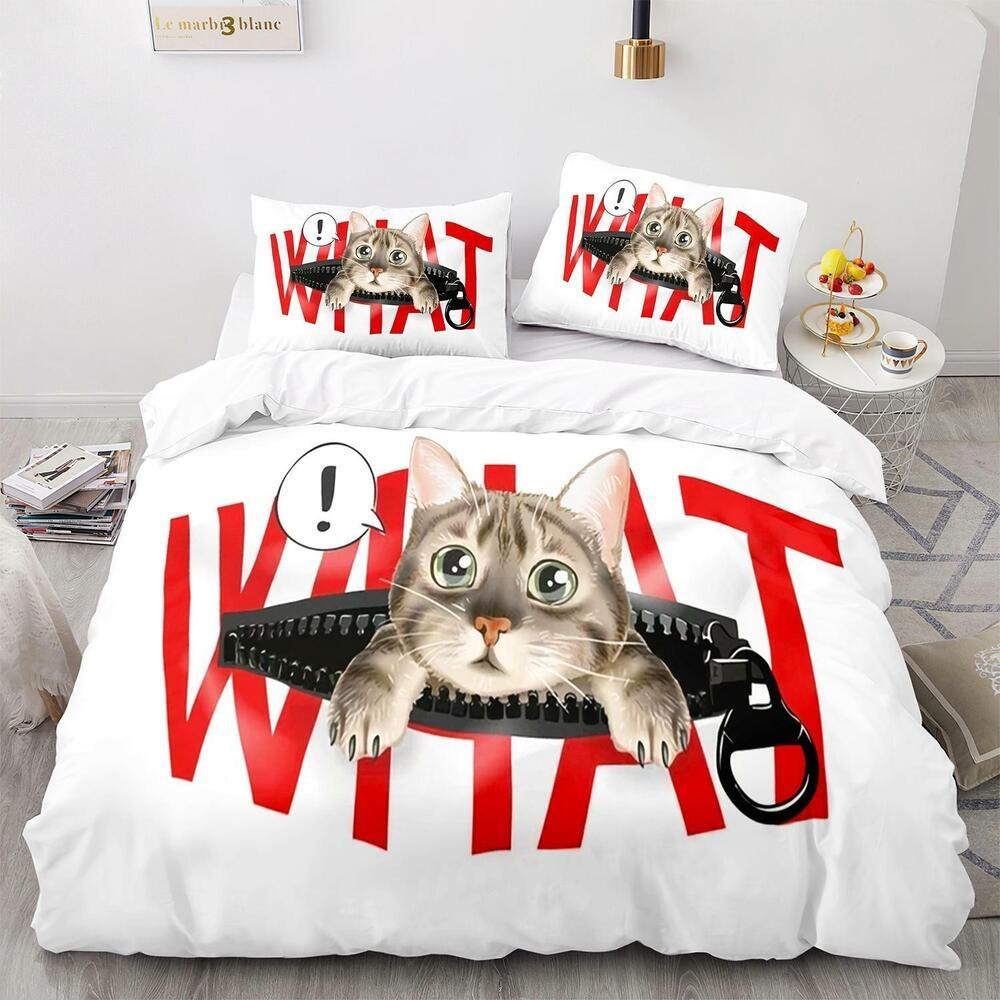 3D Animal Bedding Set Cat Down Duvet Cover Pillowcase 2/3pc Soft Quick Drying Home Textile Single Double Bed All Sizes