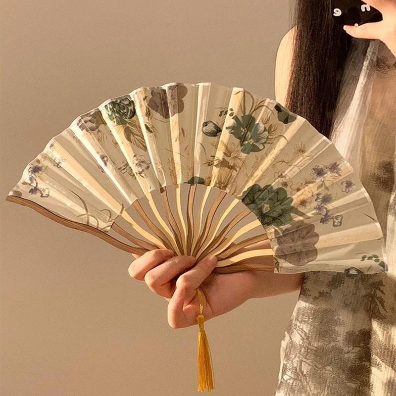 21/22cm Portable Hand Fold Fan New Chinese Style Dance Props Retro Shell Fan Woman Men Bamboo Wood Silk Flower Folding Fan