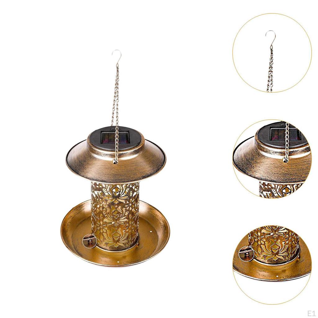 Hanging Lantern Solar Bird Feeder Multifunction Chewproof Birdfeeder Cage Decoration for Outside