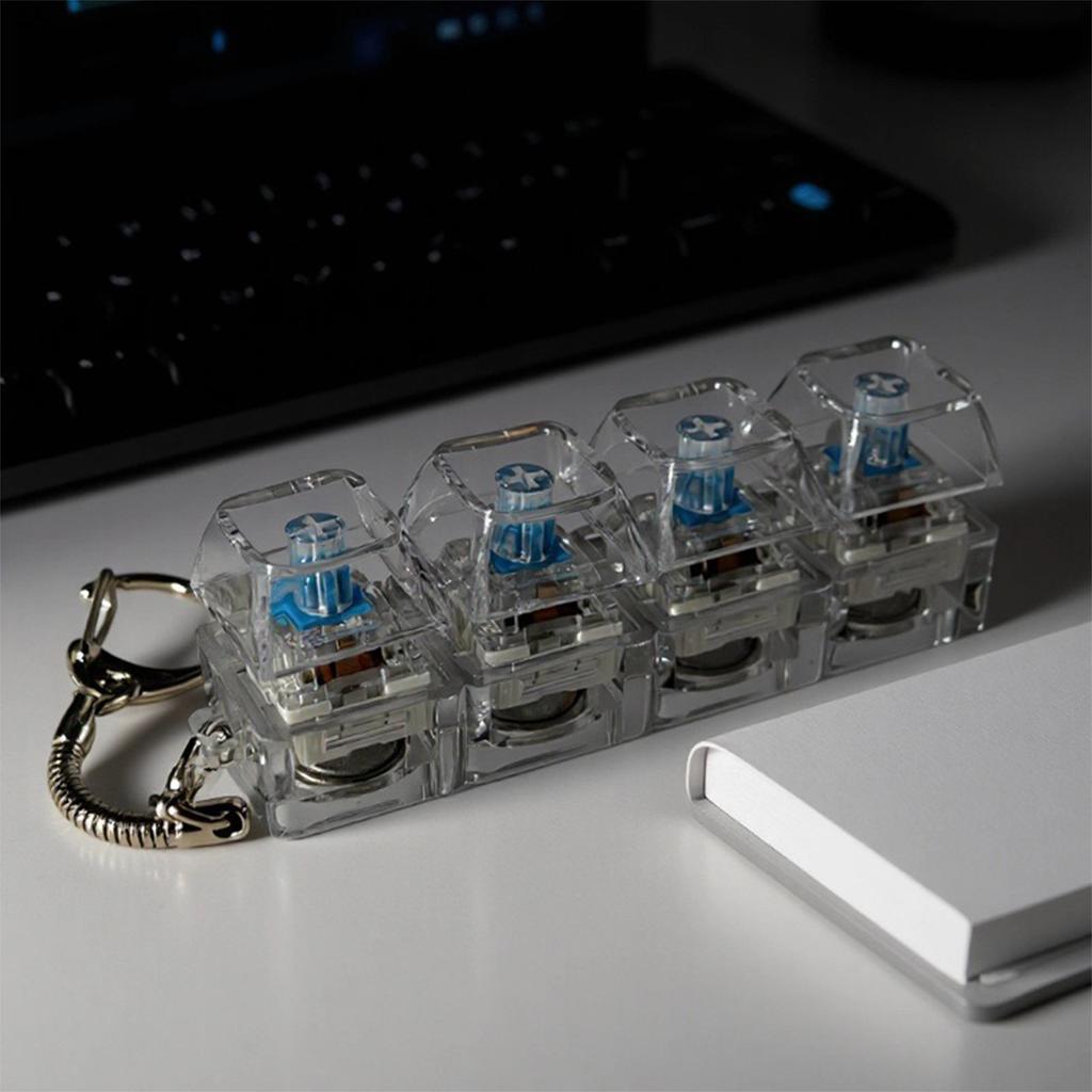 Mechanical Keyboard Switch Keychain Set Transparent Switches Stress Relief Toy Keyring with Metal Clip for Key Holder Decoration