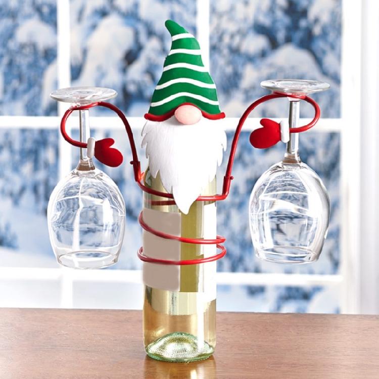 Holiday Wine Bottle Glass Holder Kitchen Storage Rack Christmas Bar Home Decor