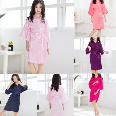Toddler Baby Kids Girls Solid Silk Satin Kimono Robes Bathrobe Sleepwear Clothes