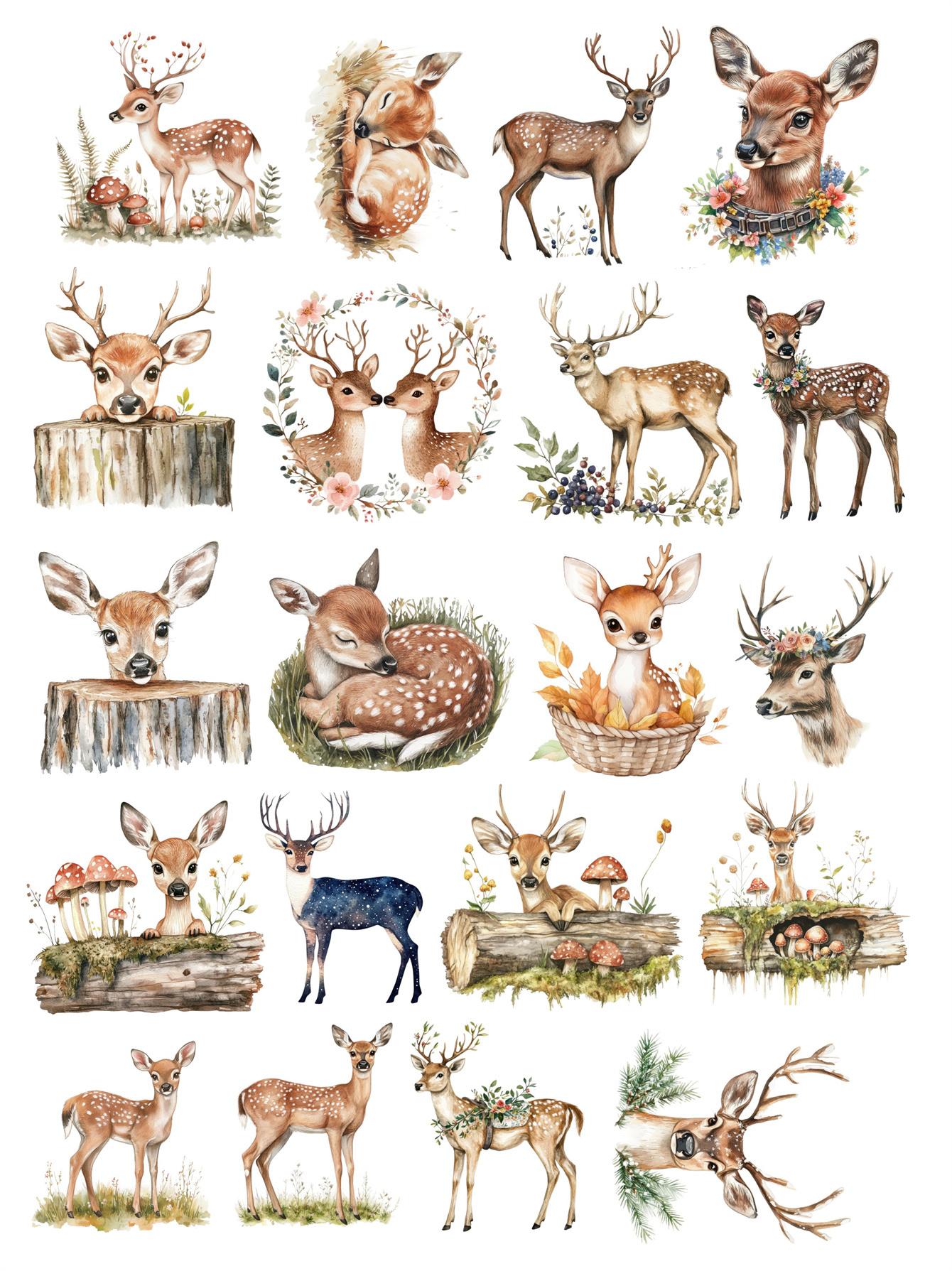 

20pcs Cute Retro Forest Elk, Sika Deer Stickers DIY Scrapbook Diary Decoration Album Style Stationery vintage journal supplies белый